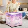 RIRIX Custom Storage Baskets Personalized Storage Bins Basket Boxes with PU Leather Handles for Clothes Bedroom Closet Organizing Toys Books Shelves Storage Boxes-Pink Purple Glitter Dripping view 3