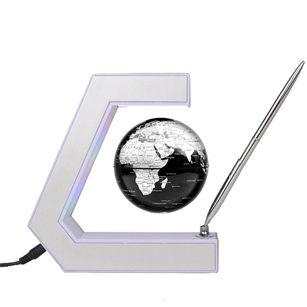 BEBEVOGUE Personalized Magnetic Levitation Floating Globe with LED Light & Pen Anti Gravity World Globe for Office Home Desk Gadget Decor Cool Birthday Gift for Men Kids Boss Boys (Silver)