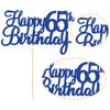 Gyufise 1Pc Happy 65th Birthday Cake Topper Blue Glitter 65th Birthday Cake Pick Cheers to 65 Years Old Sixty Five and Fabulous Cake Decorations for 65th Birthday Wedding Anniversary Party Supplies view 3