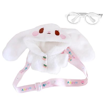 niannyyhouse 20cm Plush Doll Clothes Rabbit Bear Coat Glasses Satchel 8in Doll Dress Up (White)