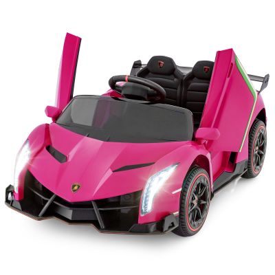 OLAKIDS 2 Seater Kids Ride On Car, 12V 4WD Licensed Lamborghini Veneno Electric Vehicle with Remote Control, Toddlers Battery Powered Toy Gift with 2 Speeds, Rocking Mode, Music, USB, MP3 (Pink)
