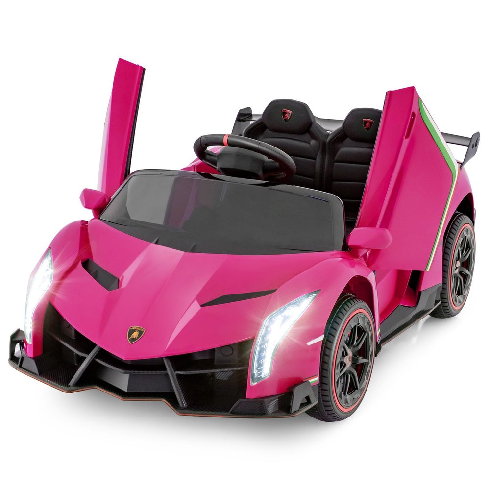 OLAKIDS 2 Seater Kids Ride On Car, 12V 4WD Licensed Lamborghini Veneno Electric Vehicle with Remote Control, Toddlers Battery Powered Toy Gift with 2 Speeds, Rocking Mode, Music, USB, MP3 (Pink)