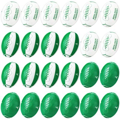 Motionchic 24 Pcs Mental Health Awareness Mini Football 3.4 Inch Leather Green Ribbon Foam Stress Balls Football Toy for Mental Health Gifts Anxiety Relief Toys Supporting Minds Stop The Stigma