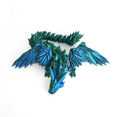 Flavery 3D Printed Dragon - 18 inch Flying Flexible Dragon with Wings, Articulated Winged Crystal Fidget Toy, Home Decor, Birthday Gift, Desk Pet(Green Mix Blue)