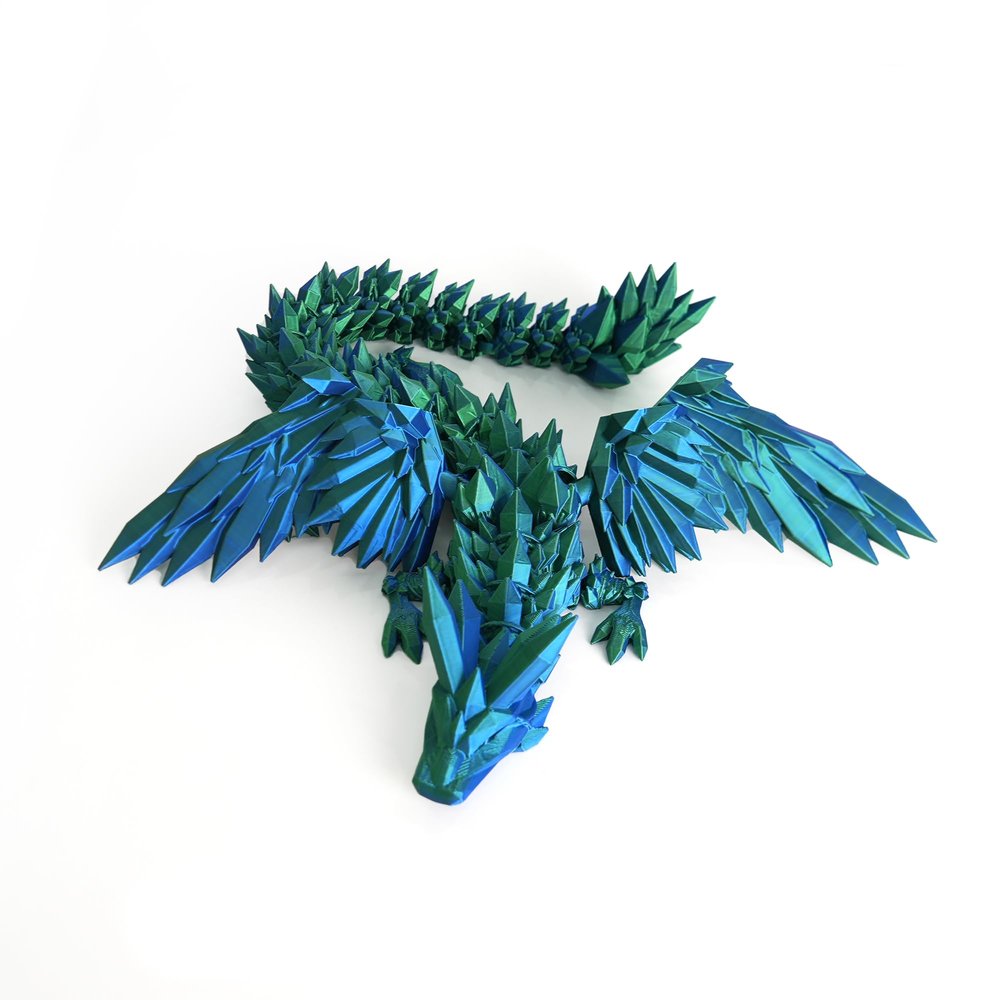 Flavery 3D Printed Dragon - 18 inch Flying Flexible Dragon with Wings, Articulated Winged Crystal Fidget Toy, Home Decor, Birthday Gift, Desk Pet(Green Mix Blue)