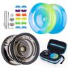 Professional Responsive Yoyo for Kids Beginners, Dual Purpose Yo-Yo for Adults Advanced + Extra Unresponsive Yoyo Bearing + 12 Yo Yo Strings+Storage Bag (K2 Black + K2 Blue Yellow) view 1