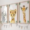 Baby Safari Animals for Girl or Boy Nursery Bedroom, Set of 3 Unframed Wall Art Prints, Jungle Leaves Posters, Nursery Decor Gift, Giraffe Elephant Lion (12x16) view 1