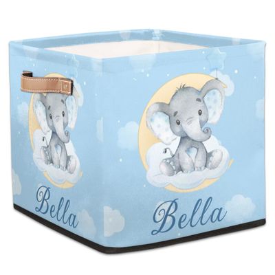 RIRIX Custom Storage Baskets Personalized Storage Bins Basket Boxes with PU Leather Handles for Clothes Bedroom Closet Organizing Toys Books Shelves Storage Boxes-Blue Elephant Baby