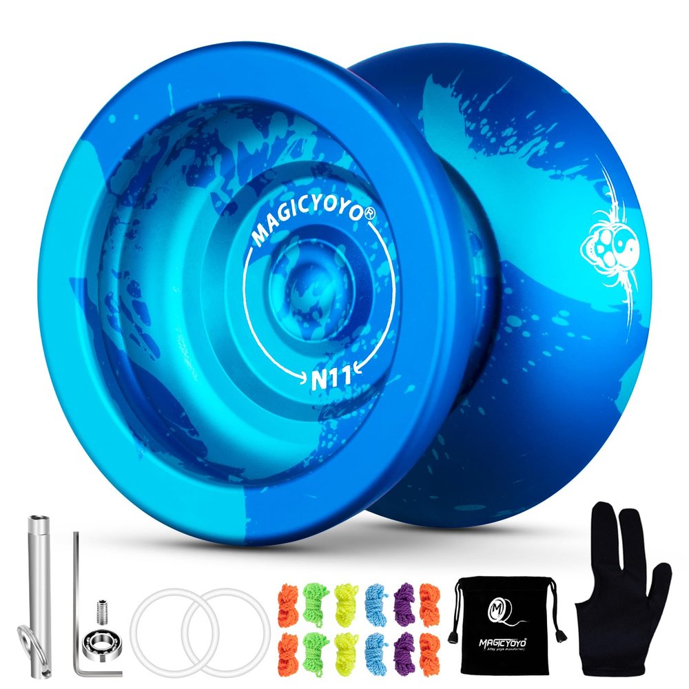 MAGICYOYO N11 Pro Metal Unresponsive Yoyo - Dual Purpose Trick Yo-Yo for Adults & Pros, Advanced Yoyo Ball with String Kit (Blue Splash)