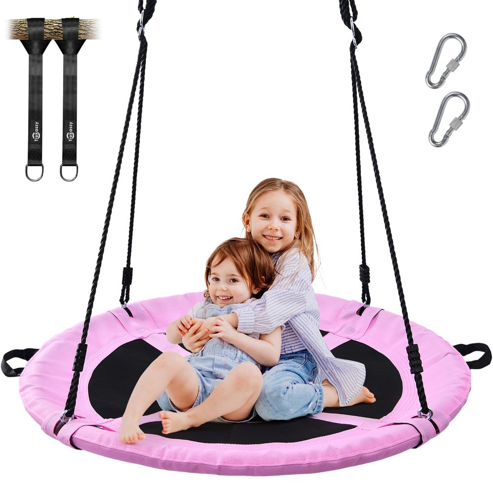 Trekassy 700lb 40" Saucer Tree Swing for Kids Adults Outdoor Textilene with 2pcs Tree Hanging Straps-Pink