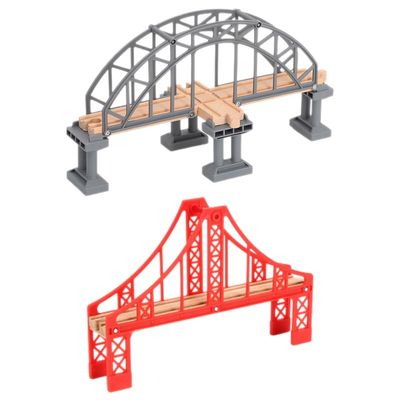 Wooden Train Track Bridge Toy Set 2Pcs Railway Bridge Replacement Compatible with Thomas Friends and Major Train Systems 12.8In Model for Kids Building Play