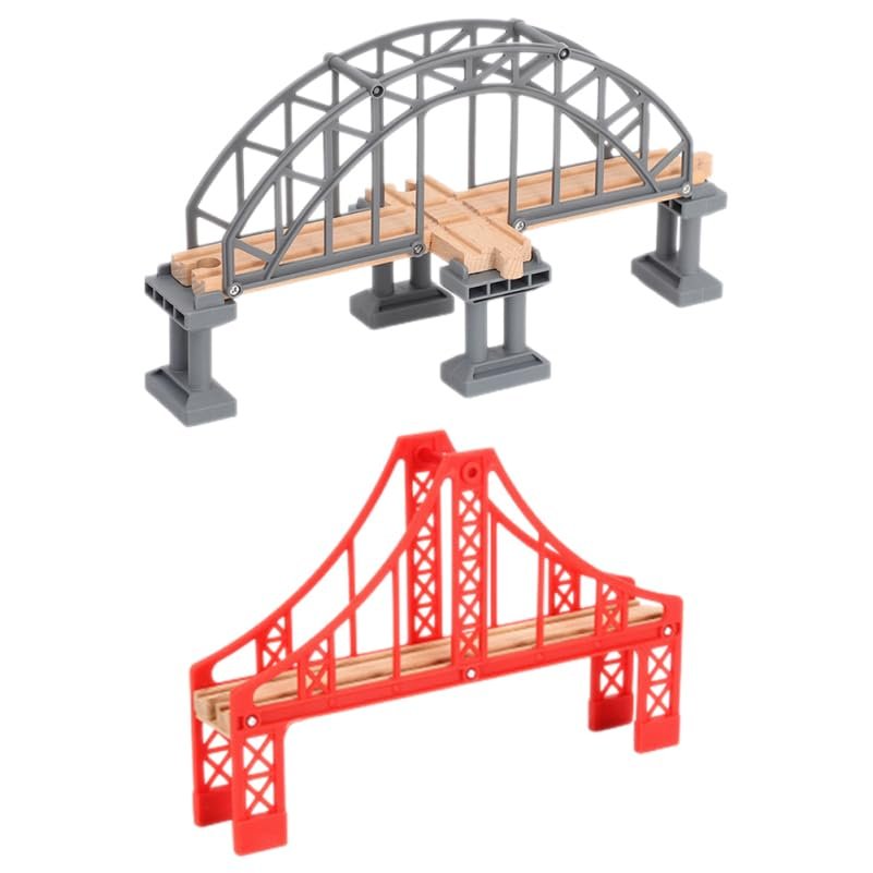 Wooden Train Track Bridge Toy Set 2Pcs Railway Bridge Replacement Compatible with Thomas Friends and Major Train Systems 12.8In Model for Kids Building Play