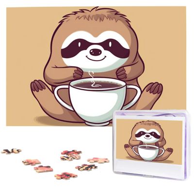 Yoga Sloth Coffee Puzzles 1000 Pieces Personalized Jigsaw Puzzles Wooden Photo Puzzle for Adults Family Picture Puzzle Gifts for Wedding Birthday Valentine's Day Gifts(29.5" x 19.7")