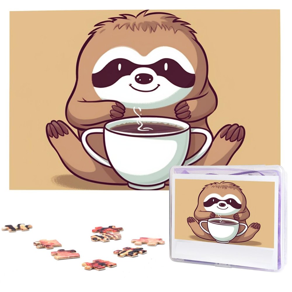 Yoga Sloth Coffee Puzzles 1000 Pieces Personalized Jigsaw Puzzles Wooden Photo Puzzle for Adults Family Picture Puzzle Gifts for Wedding Birthday Valentine's Day Gifts(29.5" x 19.7")