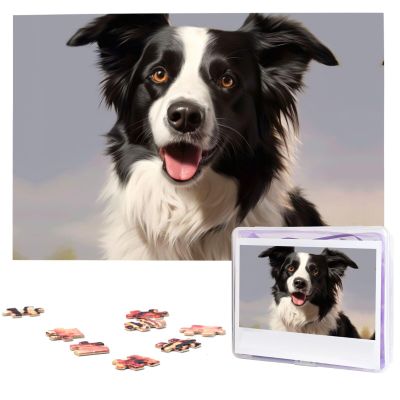 Border Collie Puzzles 1000 Pieces Personalized Jigsaw Puzzles Wooden Photo Puzzle for Adults Family Picture Puzzle Gifts for Wedding Birthday Valentine's Day Gifts(29.5" x 19.7")
