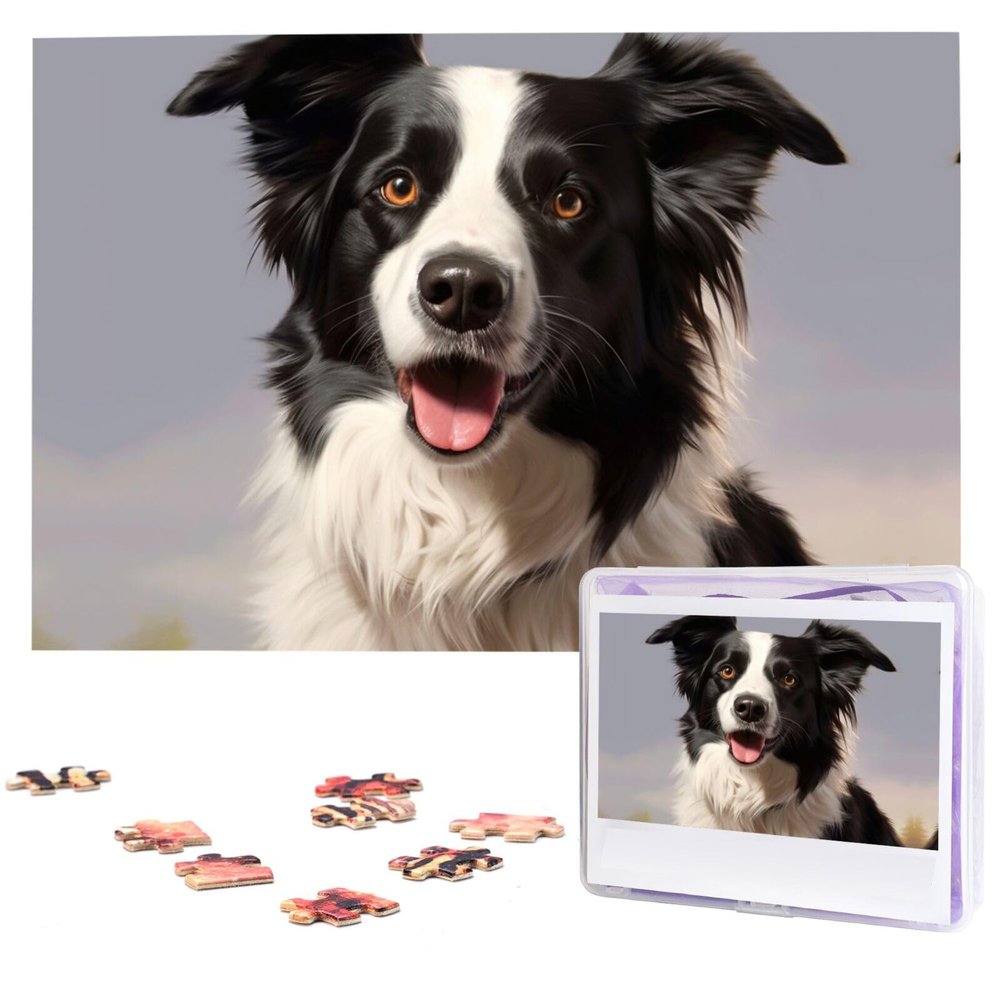 Border Collie Puzzles 1000 Pieces Personalized Jigsaw Puzzles Wooden Photo Puzzle for Adults Family Picture Puzzle Gifts for Wedding Birthday Valentine's Day Gifts(29.5" x 19.7")