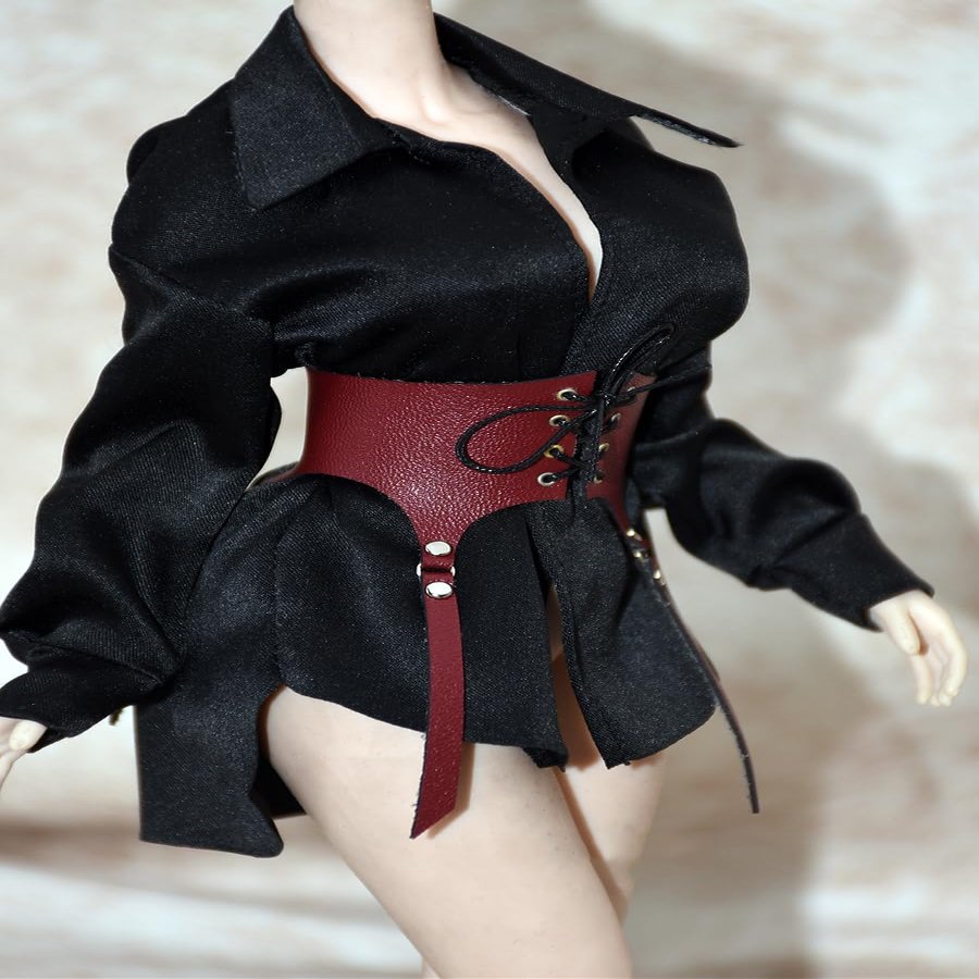 1/6 Scale Female Clothes, Female Silk Shirt Pajamas Tops Belt Clothes Accessory for 12inch PH TBL Action Figure Body (1pc Wine Red No.2 Belt)
