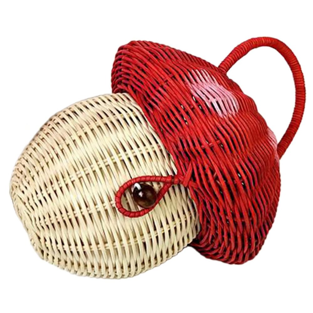 Anneome Mushroom Purse for Girls Handmade Woven Bag Basket Rattan Handbag Decor Handbag for Boys and Girls Random