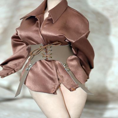 1/6 Scale Female Clothes, Female Silk Shirt Pajamas Tops Belt Clothes Accessory for 12inch PH TBL Action Figure Body (1pc Khaki No.2 Belt)