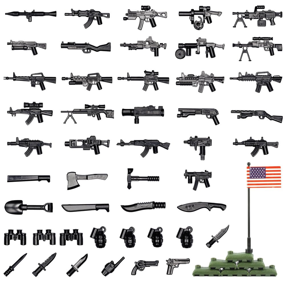 MaozyHomie 54 Pcs Military U.S. Weapons Pack - U.S.-Vietnam War Toy Set - Compatible with Major Brands, 3 Years and Up