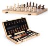15" Wooden Chess Set | Folding Board, 2 Extra Queens | Magnetic Chess Board Set for Adults & Kids, Pieces Storage Slots Checkers Game for Kids Portable Travel Chess Game for Beginner view 1