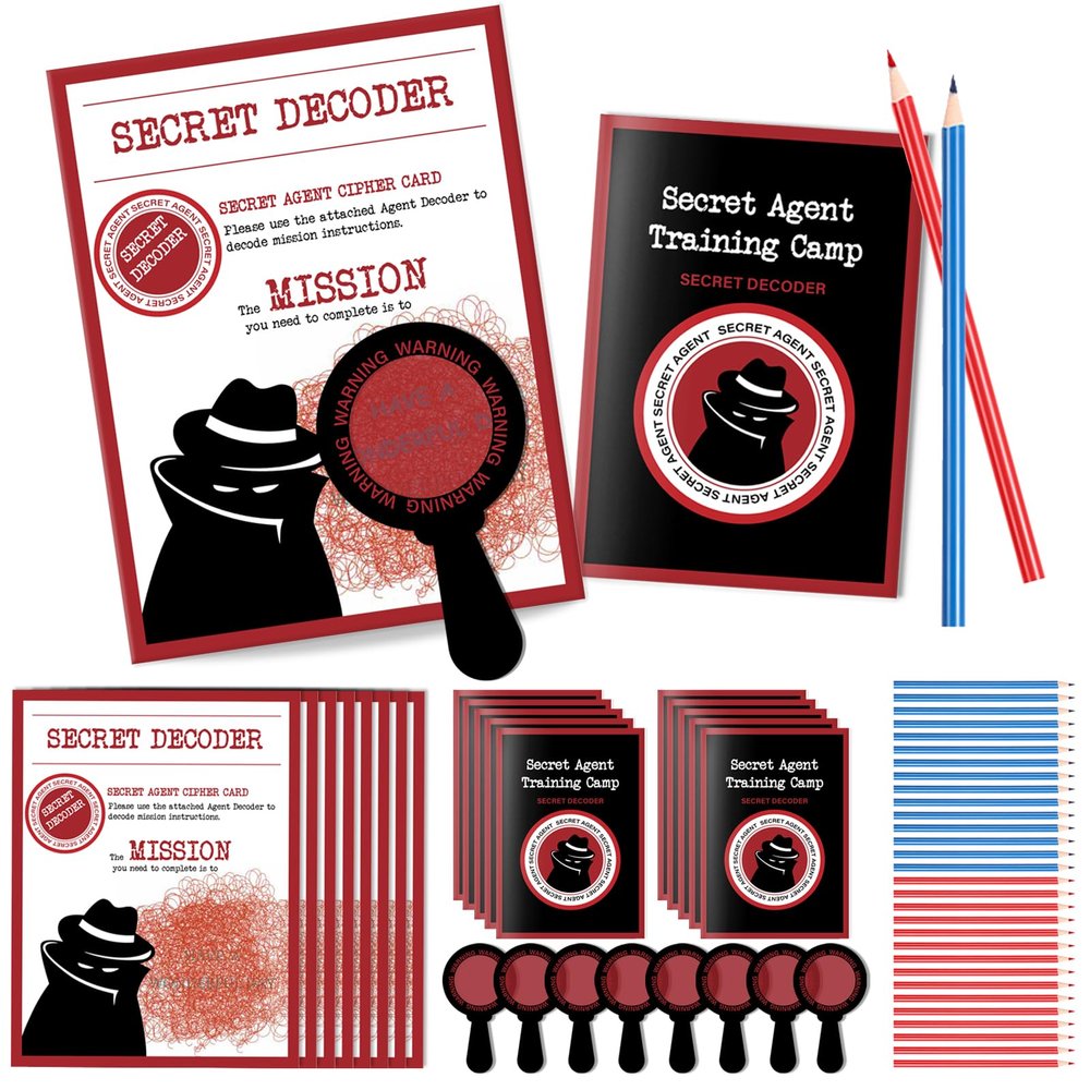 ReliThick 15 Sets Detective Party Favors Spy Secret Kit Escape Room Birthday Party Decoder with Agent Training Camp Notepads Cards Pens Treat Bags Stuffers Piata Filler Classroom Prizes