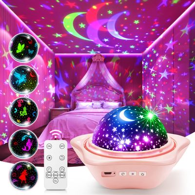 PIKOY Night Light for Kids, 90 Modes+6 Films+Dimmer+Timer+Remote Kids Night Light Projector, Rechargeable Built-in Battery+360 Silent Rotation Butterfly/Princess/Mermaid Room Decor,Girl Toys/Gifts