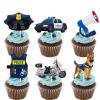 18pcs Blue Glitter Dessert Cupcake Topper Congrats Officer Policeman Theme Decor Supplies Boys Girls 2024 College Graduation Party Decorations view 1