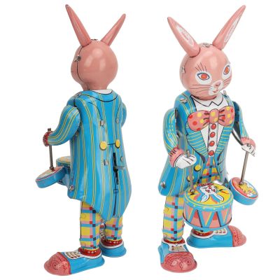 banapoy Rabbit Wind Up Tin Toy, Cute Clockwork Toy, Walking Swinging Drummer Novelty Metal Toy Party Favor Retro Vintage Toy Adult Collection Gifts for Collection Decoration