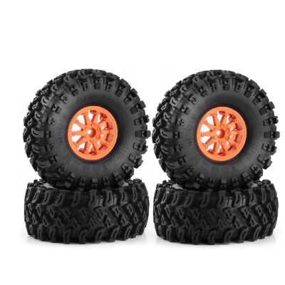 Chanmoo 2.2 RC Crawler Tires And Wheels Beadlock Rims 1/10 RC Rubber Slingers Grappler Mud Tyres OD 136mm For 1:10 Rock Crawler Car Axial SCX10 90047 D90 TF2 Tamiya CC01 Traxxas TRX4 RGT 4PCS (Orange)