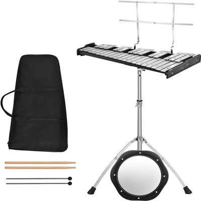 MEDIMALL 32 Notes Glockenspiel Kits, Percussion Xylophone with Adjustable Stand, Music Stand, 8 Practice Pad, Bell Mallets, Wood Drumsticks & Carrying Bag, Glockenspiel for Beginners & Professionals