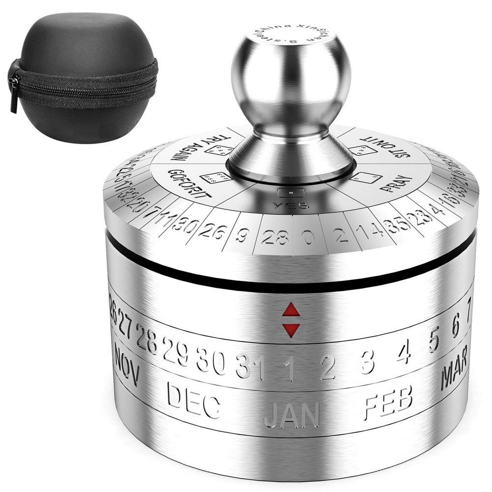XinSiChen Stainless Steel Lucky Fidgeting Spinner Mens Gifts Office Desktop Anxiety Relief Paperweight Roulette Dice Game Decision Maker Important Date Reminder Calendar
