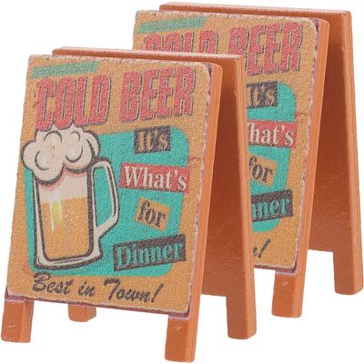 LOGOFUN 2pcs Miniature Sign Board Dollhouse 1:12 Mini Wooden Blackboard Sign Tiny Bar Scene Props Vintage Small Wood Board Model for Doll House Accessories