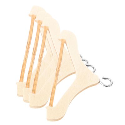 ibasenice 4pcs Wooden Miniature Doll Clothes Hangers Sturdy Smooth Non-damaging Hangers for Organizing Doll and Clothes for Dollhouse Display and Storage