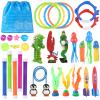 32 Packs Summer Pool Diving Swimming Essentials Water Toys for Kids, Fun Swim Games Sinking Set, Underwater Dive Easter Day Gifts with Storage Bag Include Torpedo Gems Shark Rings Sea Animals view 1