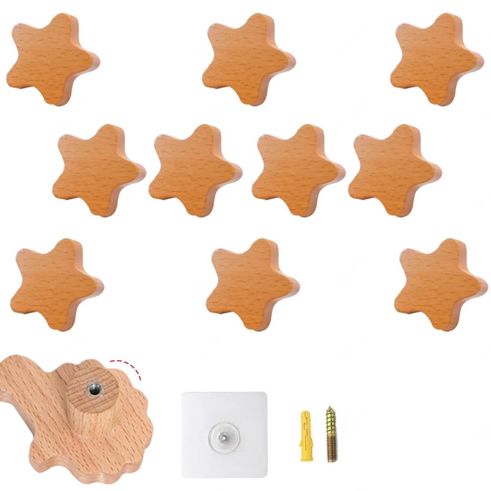 10 Pack Cabinet Drawer Handles for Kids, Animal & Cloud Shape, Wooden Furniture Knobs, Cartoon Cupboard Wardrobe Door Pull Handles, Bedroom Kitchen Knobs with Screws,D