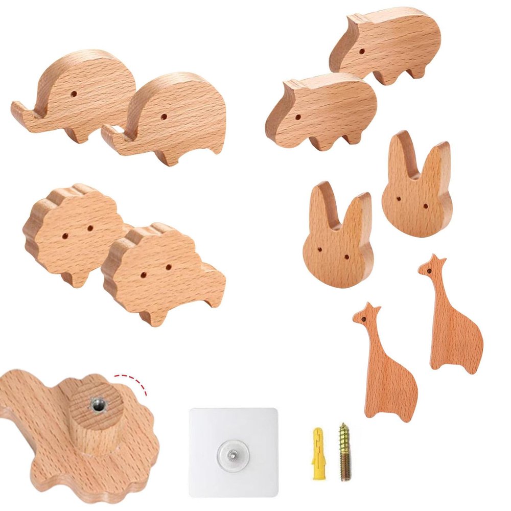 10 Pack Cabinet Drawer Handles for Kids, Animal & Cloud Shape, Wooden Furniture Knobs, Cartoon Cupboard Wardrobe Door Pull Handles, Bedroom Kitchen Knobs with Screws,E