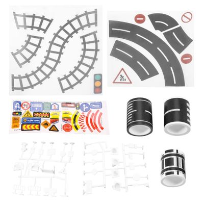 Luejnbogty Play Road Tape for Toy Cars and Trains 3 Rolls 4.8cmx5m Straight Curve Track Traffic Signs -