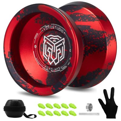 YOYOSTUDIO Yoyo Professional Responsive Yoyo H17, Dual Purpose Metal Yoyos for Kids Beginner, Unresponsive Yo yo Bearing for Adults with Removal Bearing Tool, 10 String, Case & Glove (Black and Red)