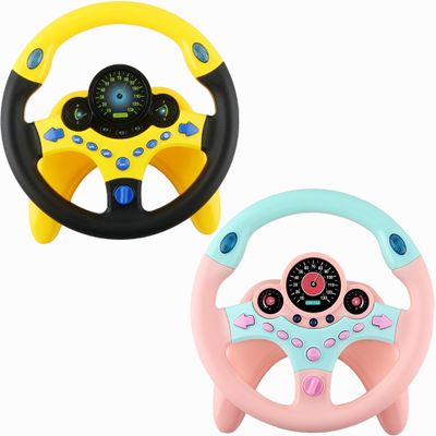 Fahacop 2 Pack Car Driving Simulated Toy Kids Steering Wheel Copilot Driving Steering Wheel Toy with Light Music for Kids Early Learning Educational Sounding Toys, 2 Colors
