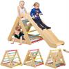Toddler Indoor Gym Playset, 2 in 1 Wooden Climbing Toys, 3-Sided Wooden Triangle Climber with Climbing Net,Sliding Ramp, Sandbags & Board for Kids Boys Girls Indoor Gym Playset Gift,Home & Daycare view 1
