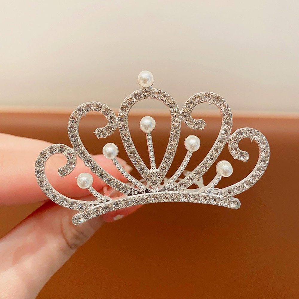 efdyn Princess Crown Tiara Children's Comb Girls Pearl Rhinestone Hairpins Birthday Show Jewelry Crown Hairpins Hair Accessories Frenchsweet