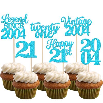 Rsstarxi 48 Pack Happy 21st Birthday Cupcake Toppers Twenty One Legend Since Vintage 2004 Cupcake Picks Cheers to 21 Fabulous Cake Decorations for 21st Birthday Wedding Anniversary Party Decors Blue