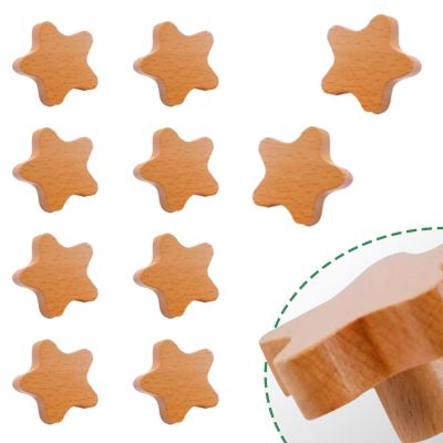 10 Pack Modern Wooden Knobs Cartoon Drawer Handles,Children's Room Furniture Knobs,with Screws & Self Adhesive,Cute Kids Cabinet Door Bedroom Handle,Kitchen Cupboard Knobs,Original Wood Color,D