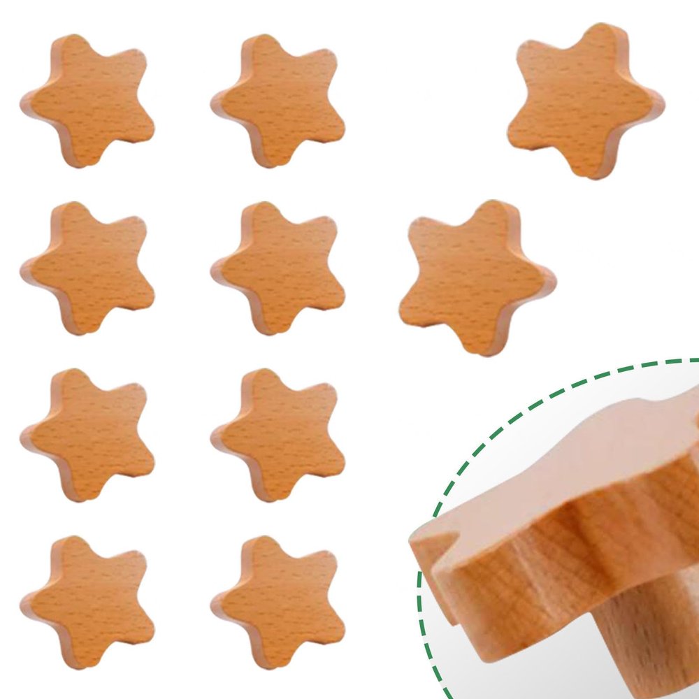 10 Pack Modern Wooden Knobs Cartoon Drawer Handles,Children's Room Furniture Knobs,with Screws & Self Adhesive,Cute Kids Cabinet Door Bedroom Handle,Kitchen Cupboard Knobs,Original Wood Color,D