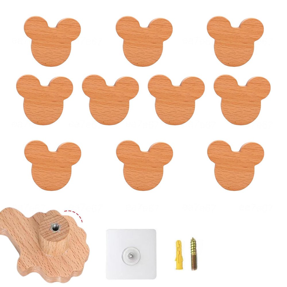 10 Pack Cabinet Drawer Handles for Kids, Animal & Cloud Shape, Wooden Furniture Knobs, Cartoon Cupboard Wardrobe Door Pull Handles, Bedroom Kitchen Knobs with Screws,A