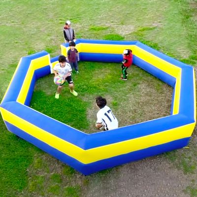 OZIS 15FT Inflatable Gaga Ball Pit with Built-in Blower, Portable Gagaball Court for Indoor/Outdoor Sports/Family Activities Easy to Setup (Blue&Yellow)