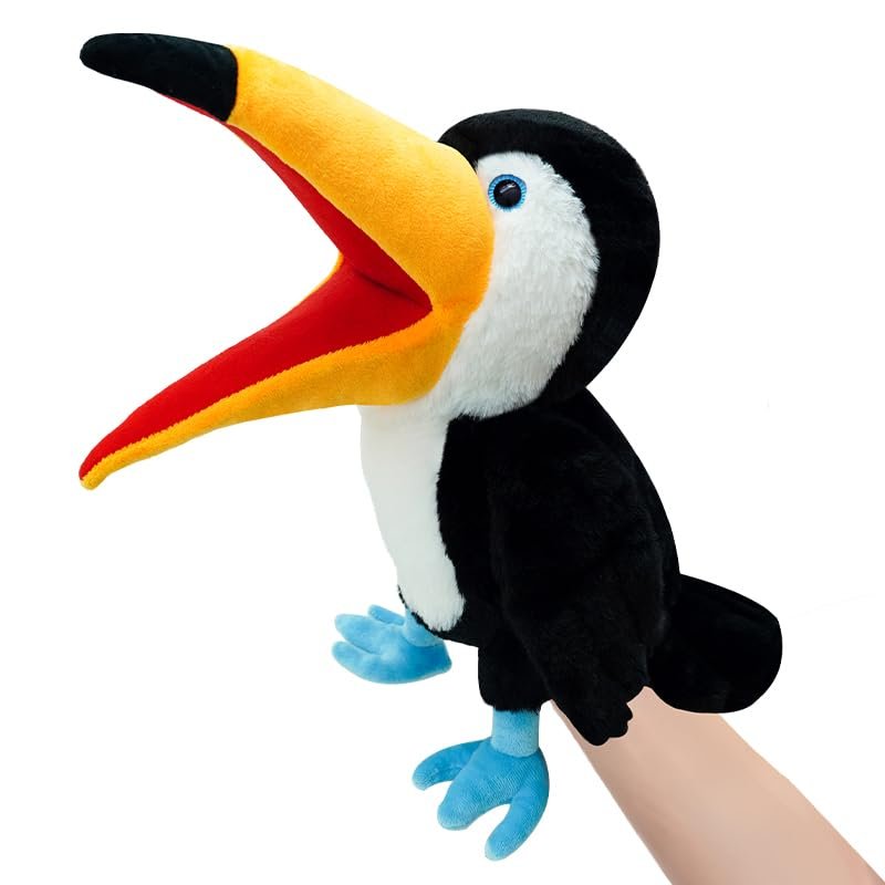 okegztoa Puppet Toucan Hand Puppet,13.8" Animal Puppet Toucan Puppets Stuffed Animal Hand Puppets for Kids with Movable Mouth,Puppet Plush Multi-Color Toys Bird Puppet Role Play Teaching(Big Black)