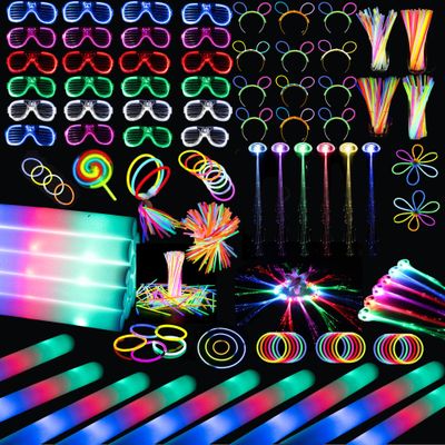 272 PCs Glow Party Supplies, 24 Foam Glow Sticks, 24 LED Glasses and 200 Glow Sticks Bracelets, 12 Glow sticks headband 12 Fiber Optic Hair LightGlow Neon Party Favors for Wedding, Concert, Raves