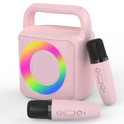 MEGUO Karoke Machine with 2 Wireless Mics,Portable Karaoke Microphone Toys with Colorful Lights and Magic Voices for Camping Party, Birthday Gift for Boys Girls Teenages Adults